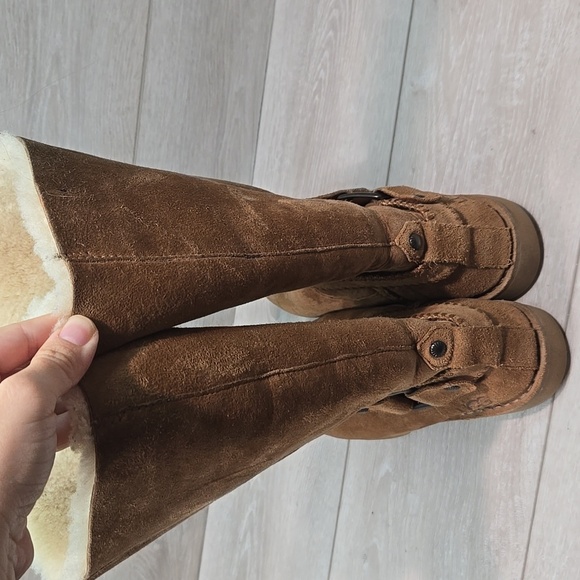 Ugg Australia Women Brown Suede Tall Boots Riding Sheepskin Shoes Sz 8 - Picture 6 of 13